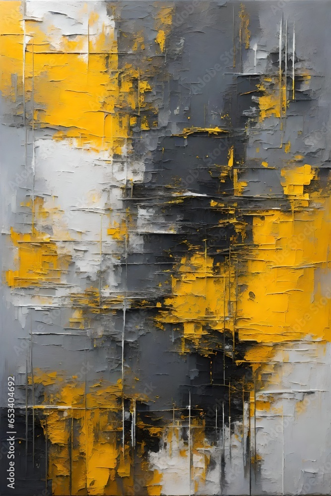 captivating Grey and Yellow Abstract Art Painting adorns the wall, an intricate dance of colors and shapes that draws the viewer into its depths. Hues of gray mingle with bursts of vibrant yellow