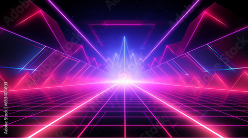 Futuristic 1980s Cyberpunk Background in 3D