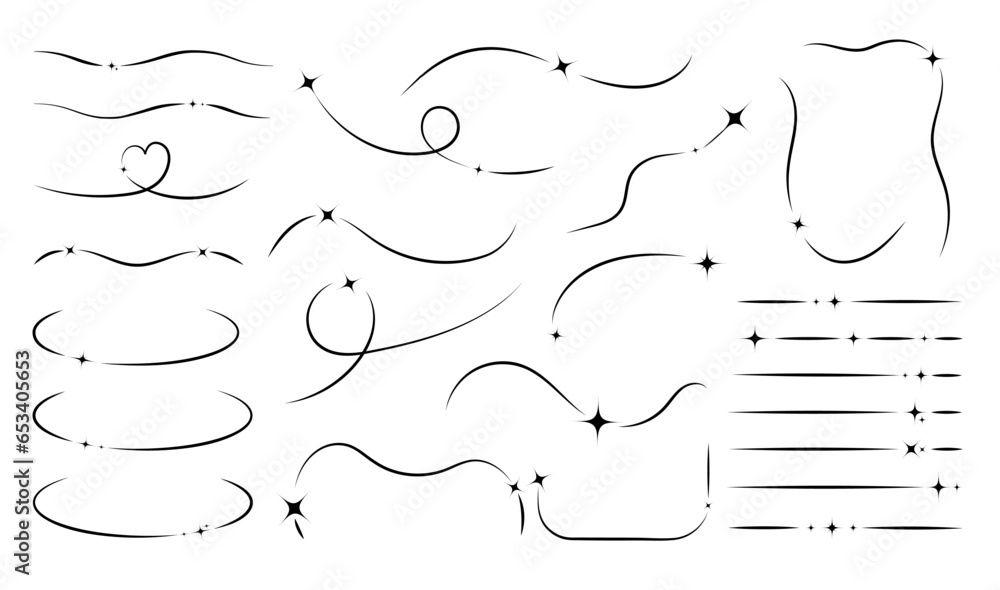 Trendy set line with stars y2k. Vector illustration