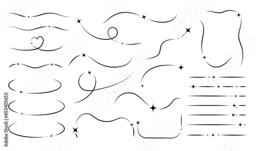 Trendy set line with stars y2k. Vector illustration