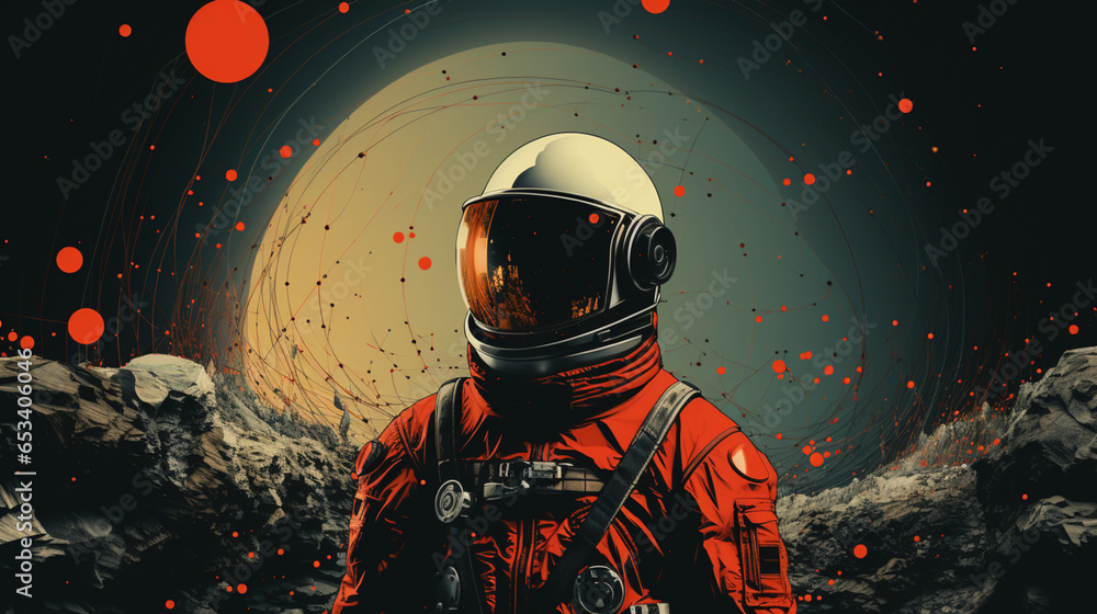 Red Pattern Astronaut Profile Illustration Red Pattern Astronaut Profile Illustration