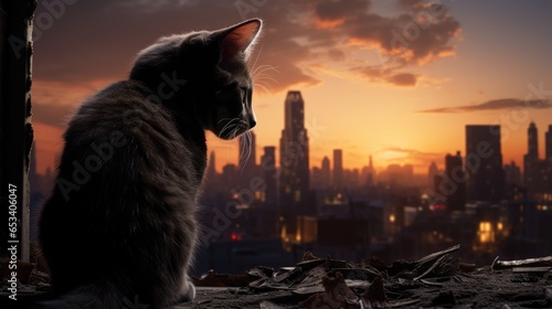 urgent issue of abandoned pets at sunset, emphasizing the importance of animal rescue and care photo
