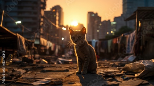 urgent issue of abandoned pets at sunset, emphasizing the importance of animal rescue and care