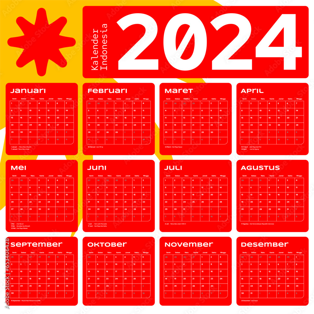 Indonesian Calendar 2024 week start on Sunday corporate design planner