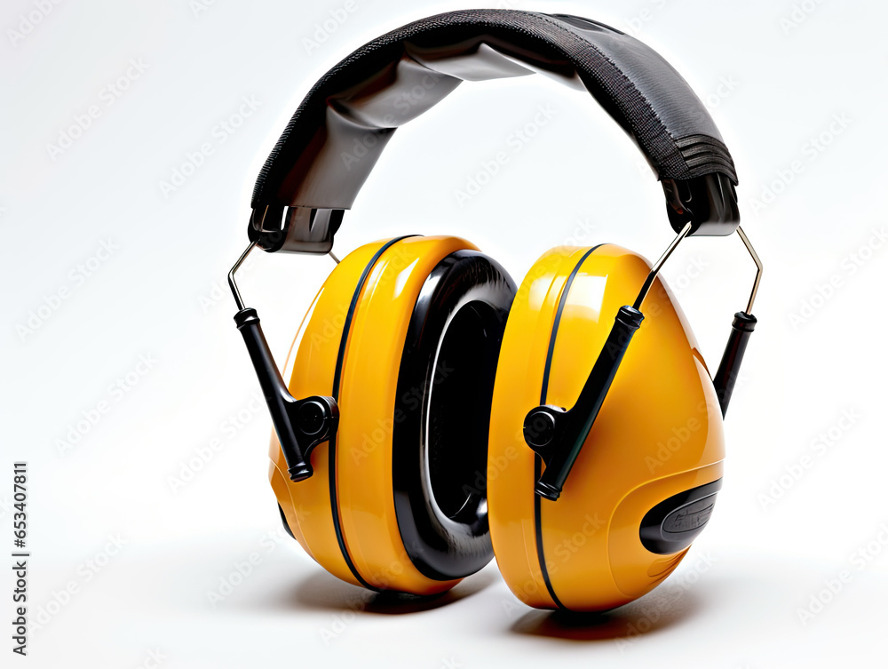 Yellow Hearing Protectors Reducing Loud Noise Yellow Hearing Protectors Reducing Loud Noise
