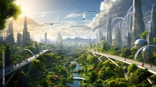 A Futuristic Urban Landscape Fusing Nature and Technology