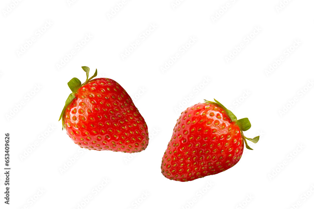 Fresh strawberries and green leaves on white backgroud. Concept for healthy eating and lifestyle. Growing organic food, for design Fresh strawberries and green leaves on white backgroud. Concept for healthy eating and lifestyle. Growing organic food, for design