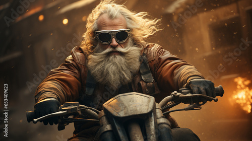 Santa Claus Riding a Motorcycle