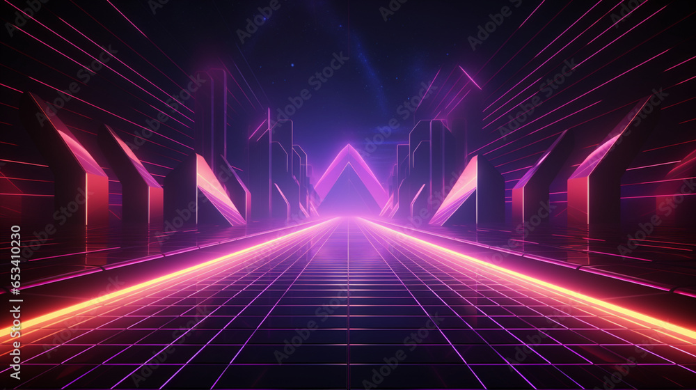 3D Abstract 1980s Retrowave Cyberpunk Background