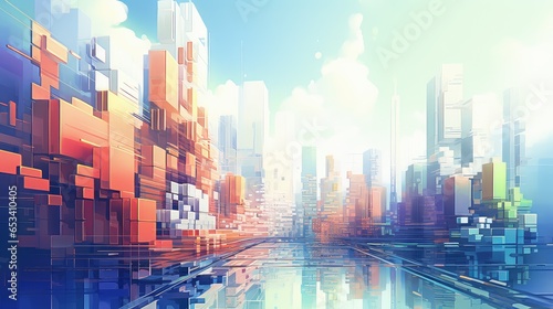 design voxel city landscape illustration 3d render  modern futuristic  view perspective design voxel city landscape