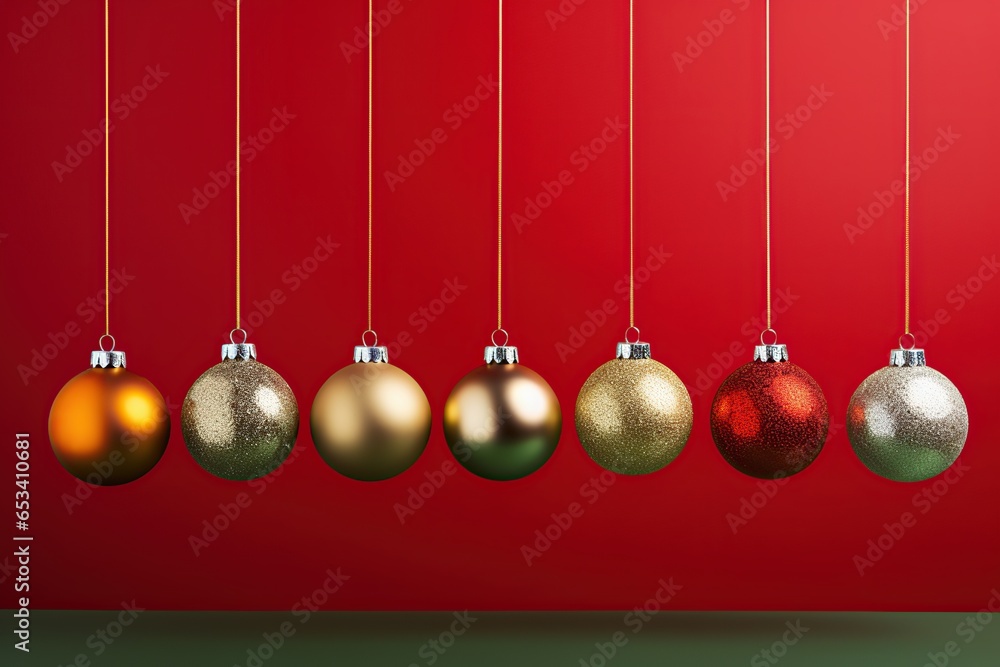 Christmas holiday balls on red background Christmas holiday balls on red background