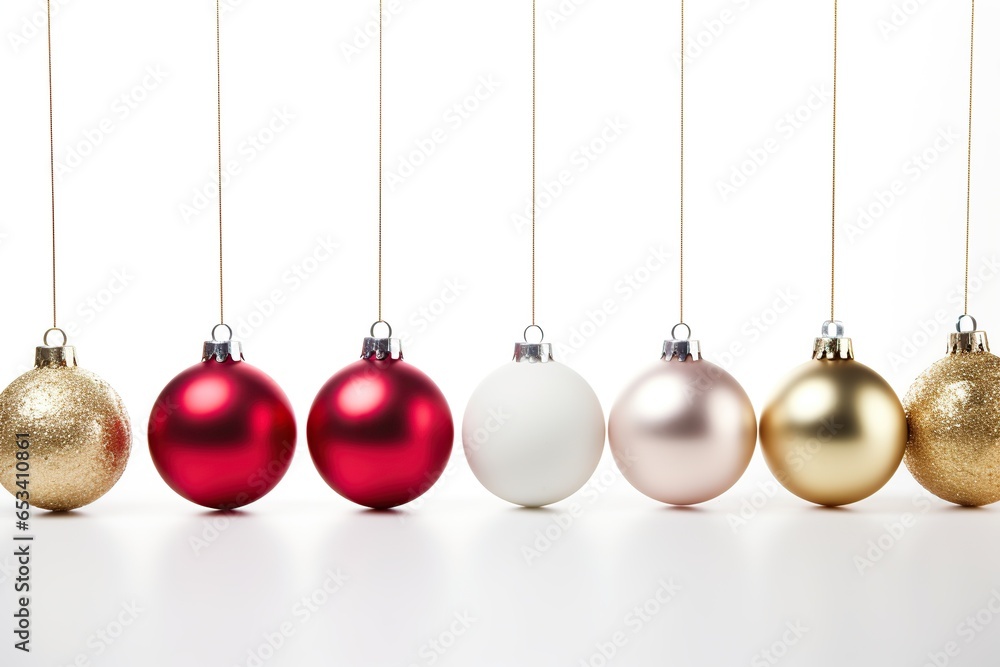 Christmas holiday balls hanging on white background Christmas holiday balls hanging on white background
