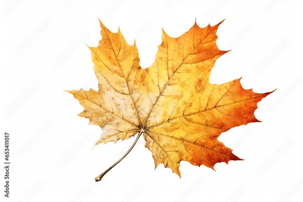 Illustration of maple autumn leaf isolated on white background. Generative AI Illustration of maple autumn leaf isolated on white background. Generative AI