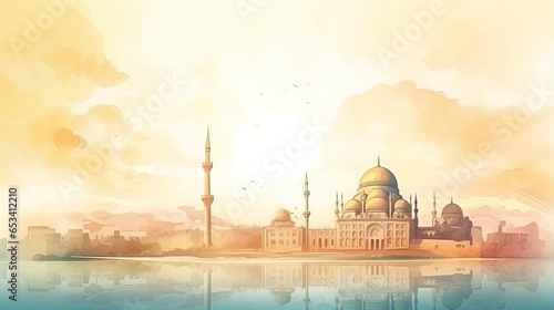 Depicts the minaret of an Islamic mosque, focusing on architectural details, rendered in impressionism style, generative ai