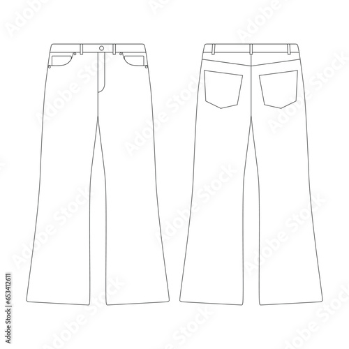 template bootcut pants vector illustration flat design outline clothing collection