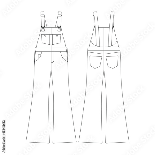 template flared overall vector illustration flat design outline clothing collection