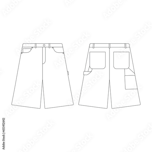 template length wide shorts carpenter vector illustration flat design outline clothing collection