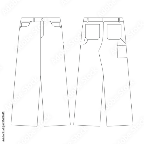 template high waist length wide carpenter pants  vector illustration flat design outline clothing collection