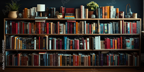 Bookshelves with books and decorations in the interior of the room