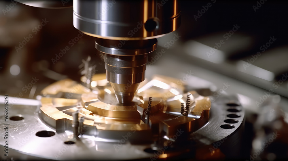 Close-up view of a CNC machine cutting metal with modern processing technology Close-up view of a CNC machine cutting metal with modern processing technology