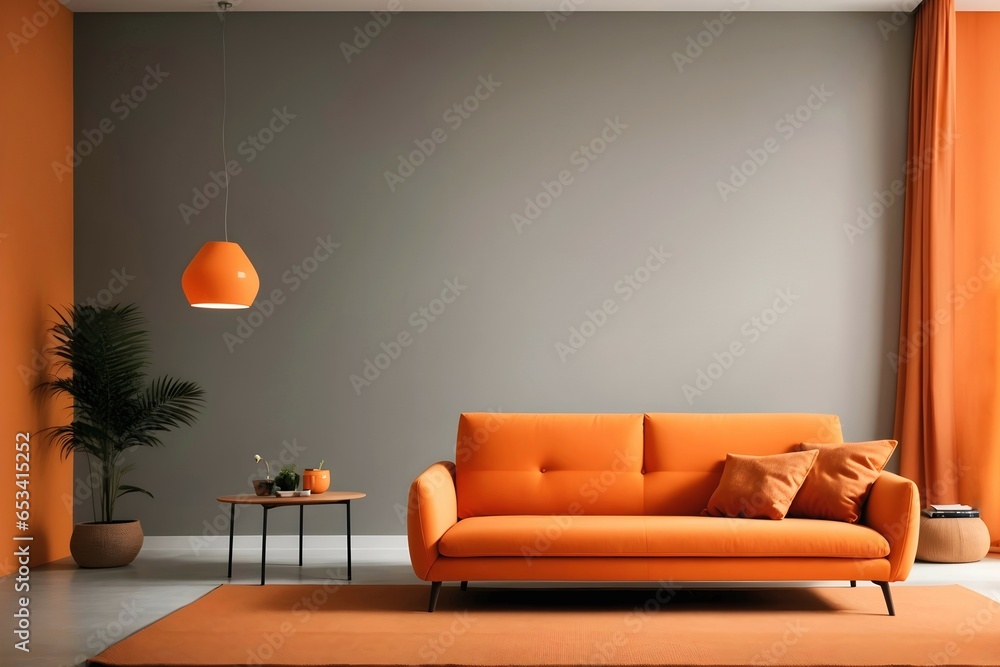Modern luxury interior living room design concept with orange sofa bed ...
