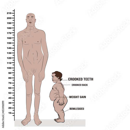 Comparative table of height between acromegaly (left) and dwarfism (right).