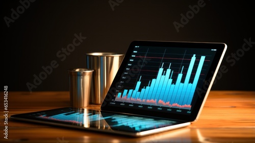 Analytics: Chart with upward arrow on tablet screen