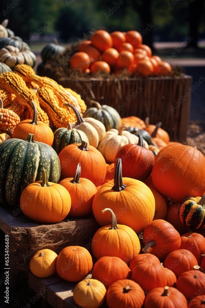 Pumpkins and gourds on display at market