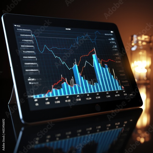 Analytics: Chart with upward arrow on tablet screen