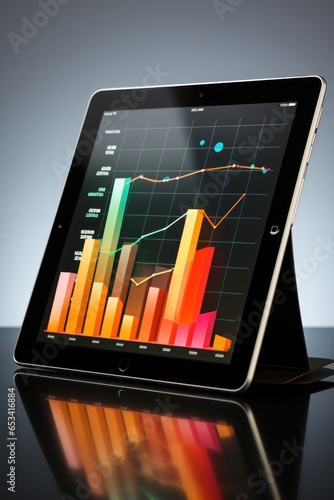 Analytics: Chart with upward arrow on tablet screen