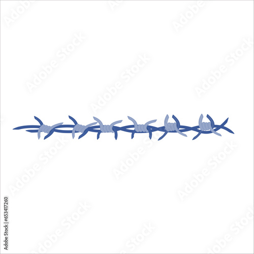 Barbed wire fence border frame illustration. Sharp thorns of barbwire barrier zone. Protection and security concept. Vector illustration.