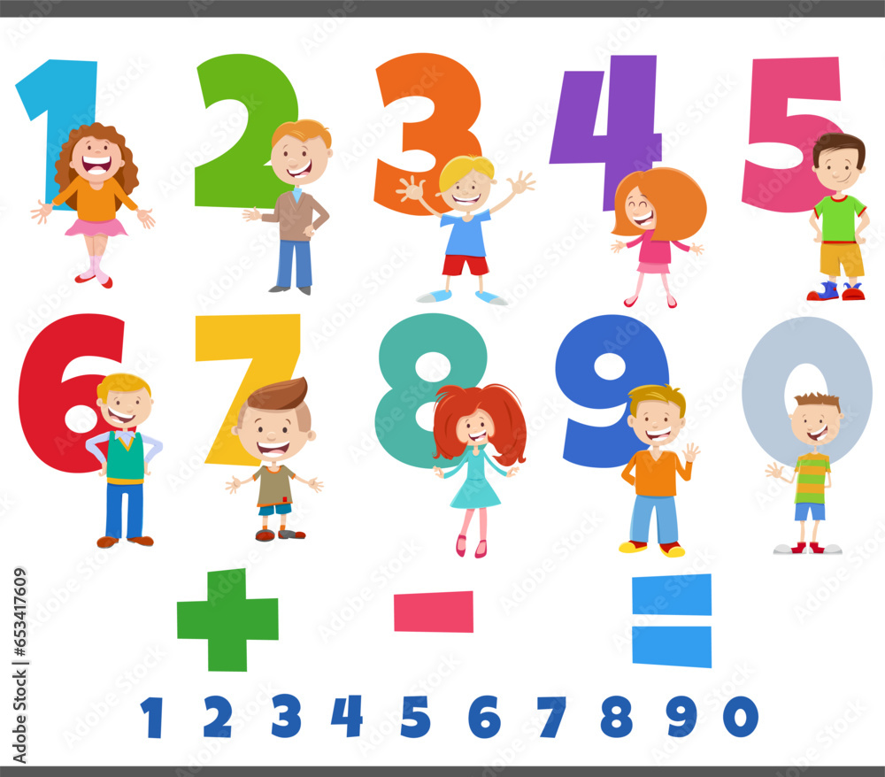 educational numbers set with comic children characters educational numbers set with comic children characters