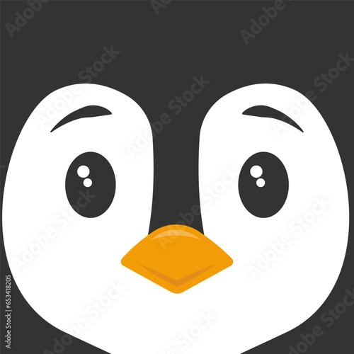 Cute penguin face flat vector illustration