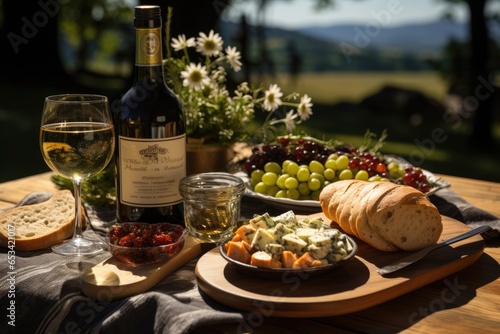 Picnic in the hill: cheese, wine and laughs., generative IA
