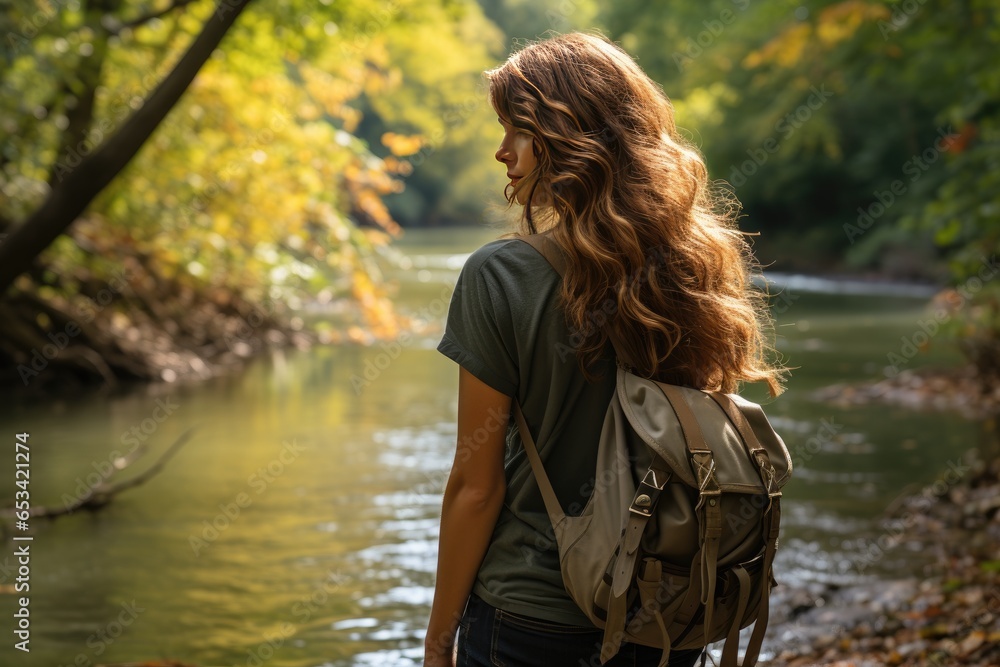 Serene walk in nature with water bottle., generative IA Serene walk in nature with water bottle., generative IA