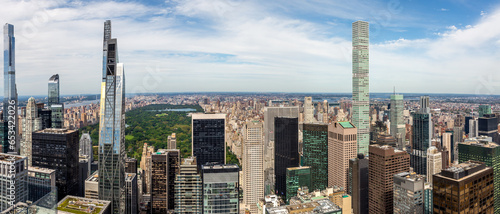 Aerial panorama view of the buildings surrounding Central Park in Midtown Manhattan
