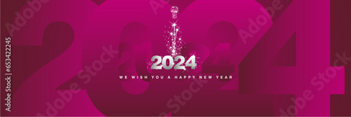 We wish you a Happy New Year 2024 eve sparkler firework shining silver maroon red background greeting card