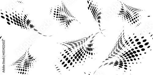Seamless pattern of halftone twisted polka dots. Vector.