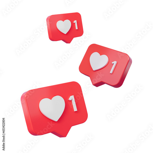 Heart in red speech bubble icon isolated on pink background. One Love like heart social media notification icon. Emoji, chat and Social Network. 3d rendering, 3d illustration