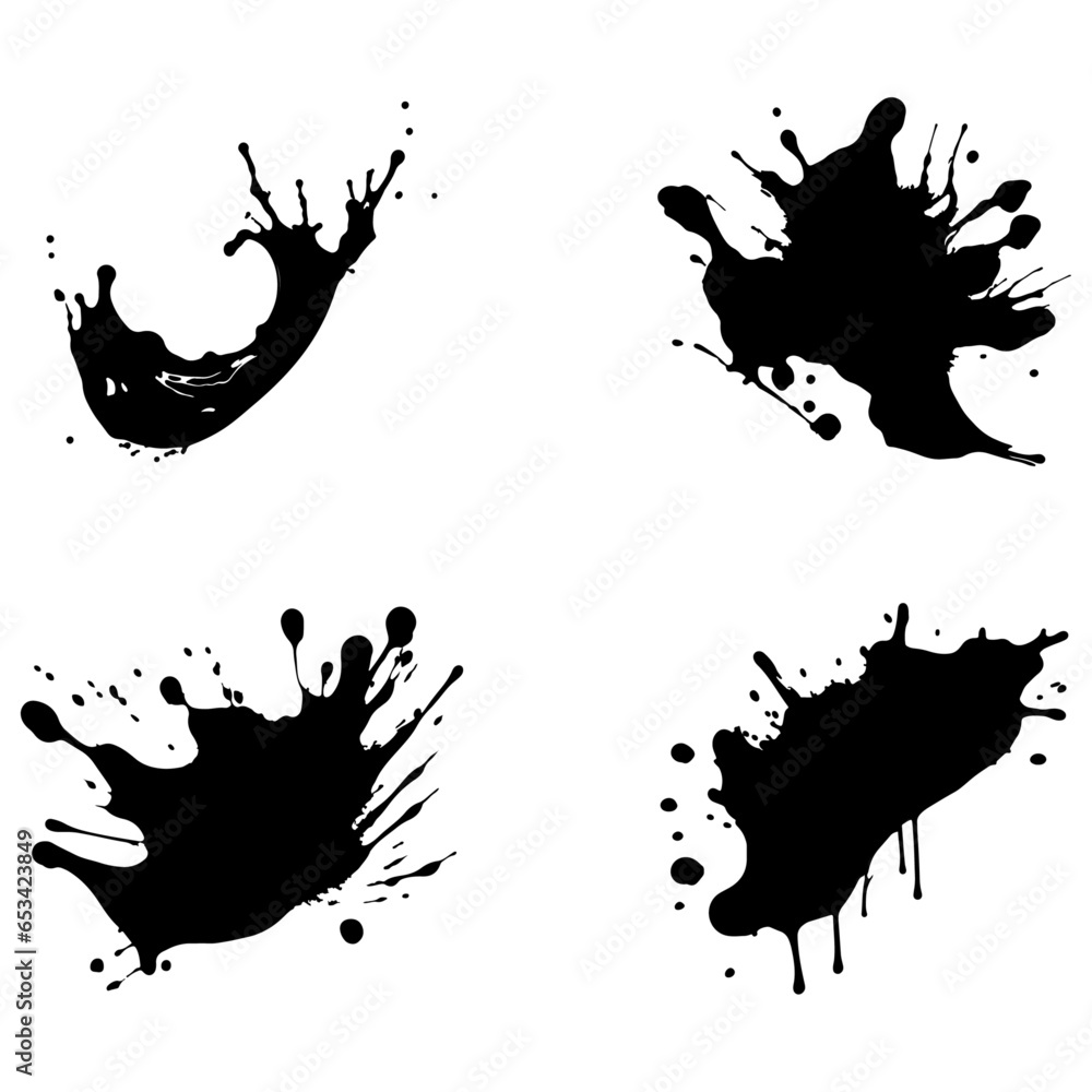 Ink Drops and Splatter. Blotter Spots, Drip Drop Splash of Liquid Paint
