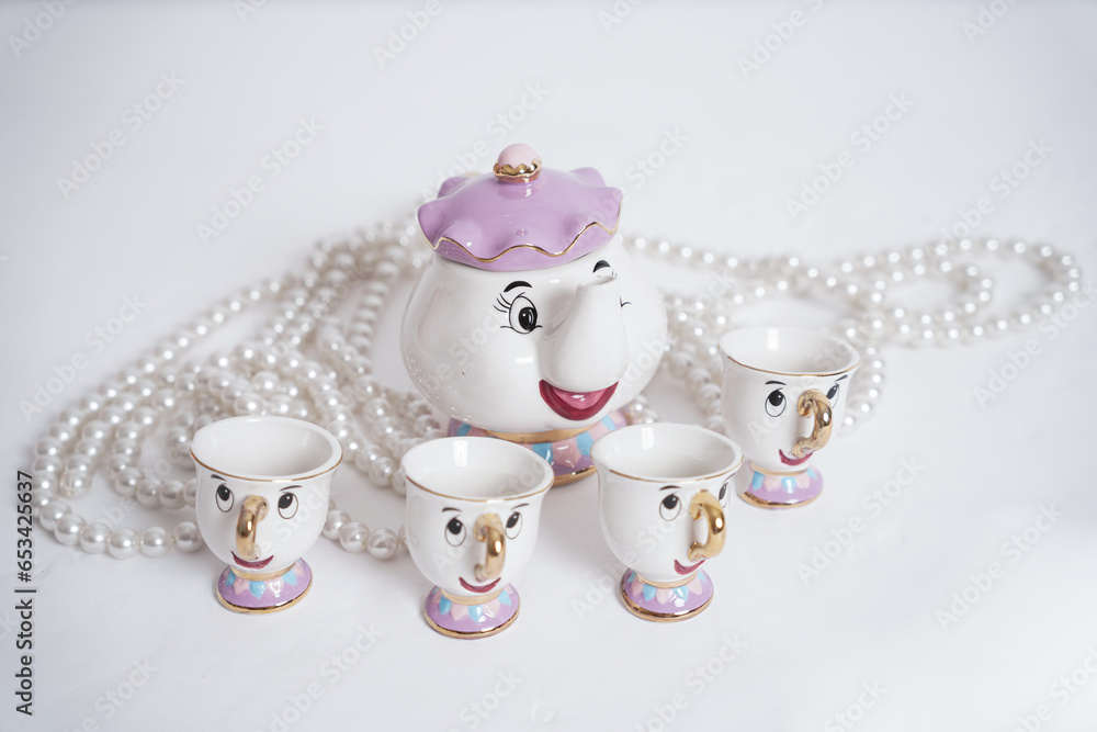 Beauty and the beast tea set. Disney theme charcters tea set on a white ...