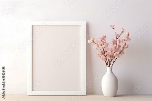 Elegant frame on white furniture for home decor, mockup, print, and art. Showcase for online shops. Generative AI