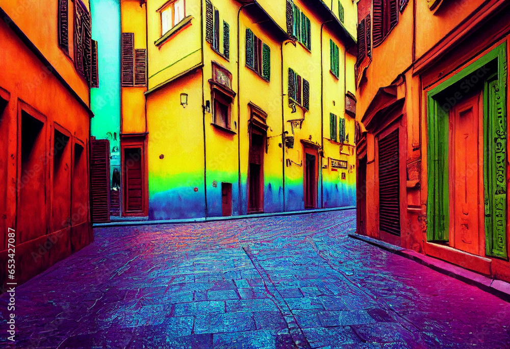 street in the old town color generated by AI
