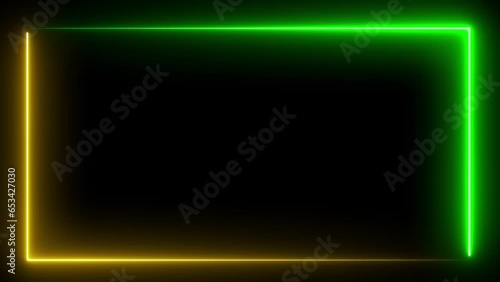 Wallpaper Mural Green and yellow neon color rectangle empty frame. Square rectangle picture frame with two tone neon color motion graphic on isolated black background. Empty copy space middle Torontodigital.ca