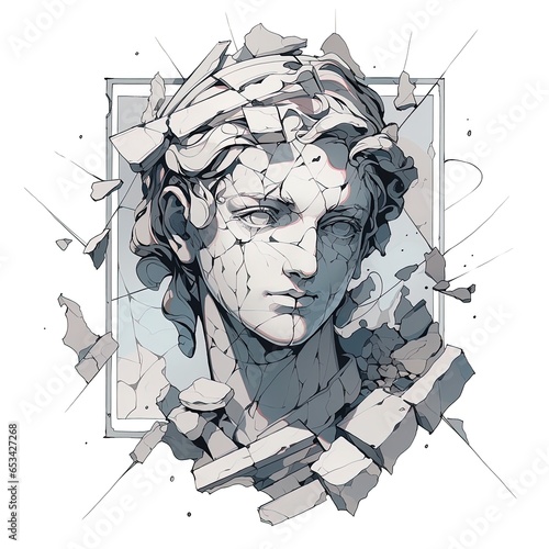 Stone ancient Greek broken statue. Made of smooth stone. Illustration