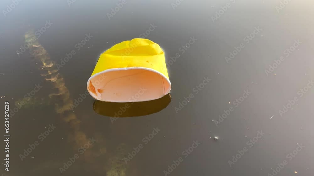 Water pollution. Coffee paper cup Garbage. Marine pollution. Aquatic ...