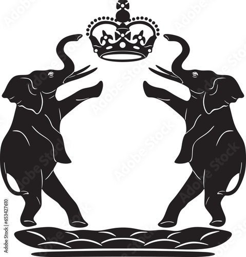 Canvas Print Two elephants with a crown vector design silhouette.