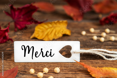 Autumn Background, Label with Merci
