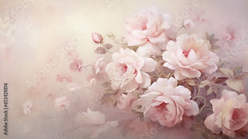  a painting of pink flowers on a white background with a light colored background. generative ai