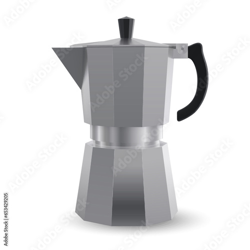 Italian geyser coffee maker a la moka on white background. Illustration of coffee pot for making espresso coffee